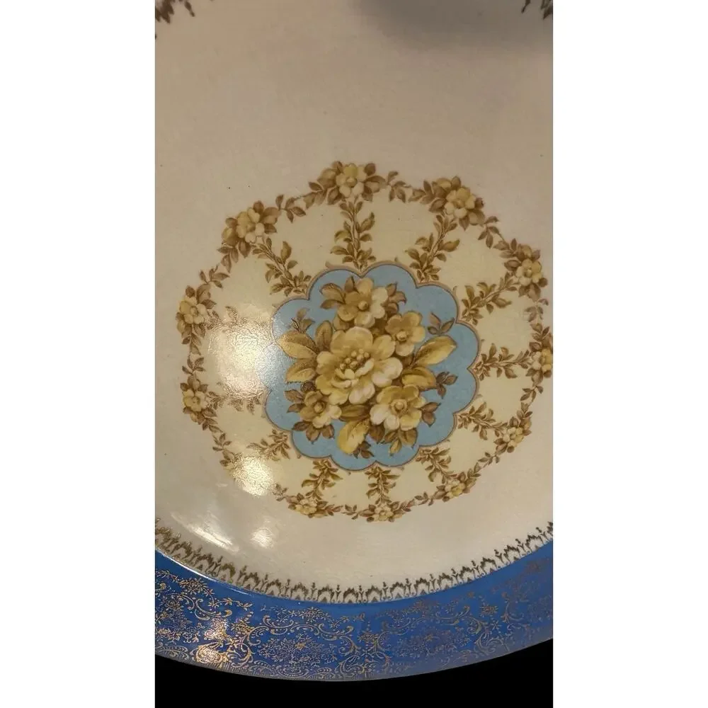 Vintage (2) Century By Salem BLUE Plates 23K Gold Filigree & Floral Design READ